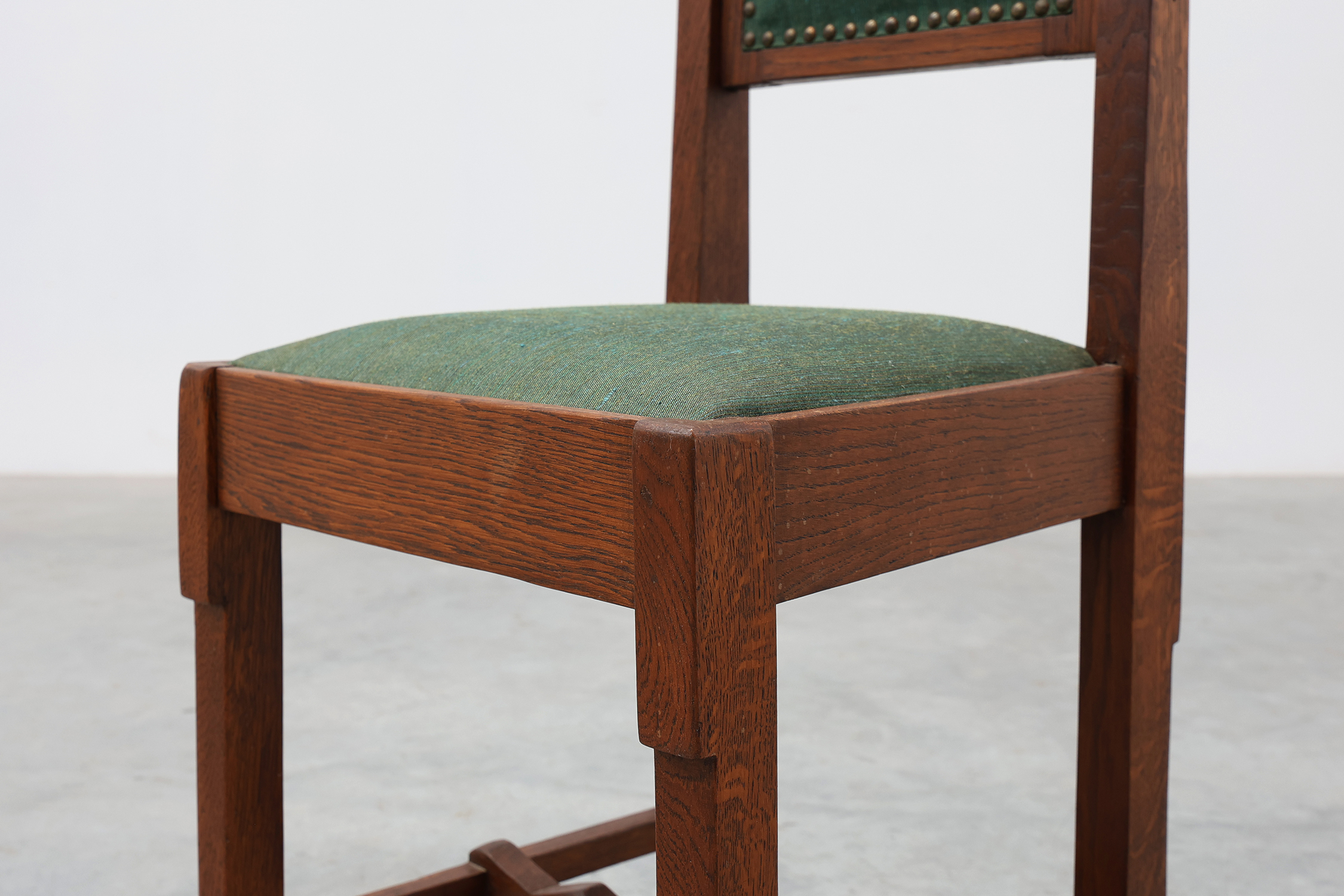 Belgian Art Deco oak side chair with  green upholstery, modernist 1920sthumbnail